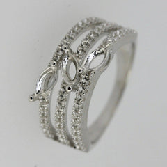 Platinum Semi Mount Ring Setting Marquise MQ 6X3mm 3 Stone Diamond Accent DHJ