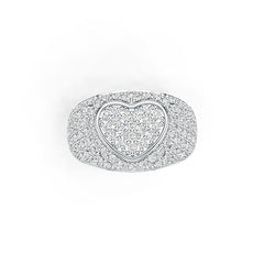 Sterling Silver Pave Ring Heart Theme with White Topaz or Moissanite - Syzjewelry
