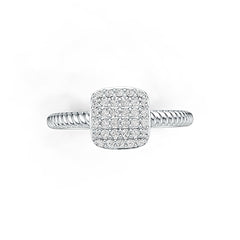 Sterling Silver Square Pave Ring with White Topaz or Moissanite DHJ