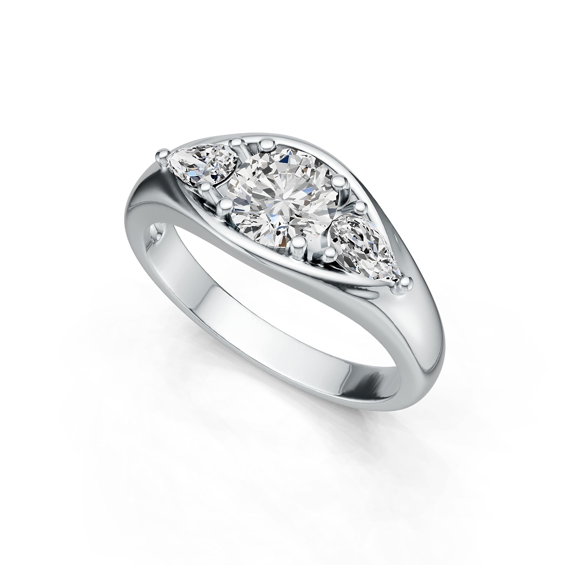 18K Gold Semi Mount Ring Setting Round RD 6x6mm PE 5X3mm Diamond Accent DHJ