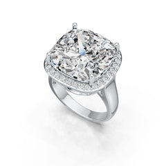 18K Gold Semi Mount Ring Setting Cushion CU 15x15mm Halo Diamond Accent DHJ