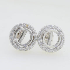 10K Gold Semi Mount Earrings Setting Round RD 6x6mm Halo Stud Cab Moissanite Accent Syzjewelry