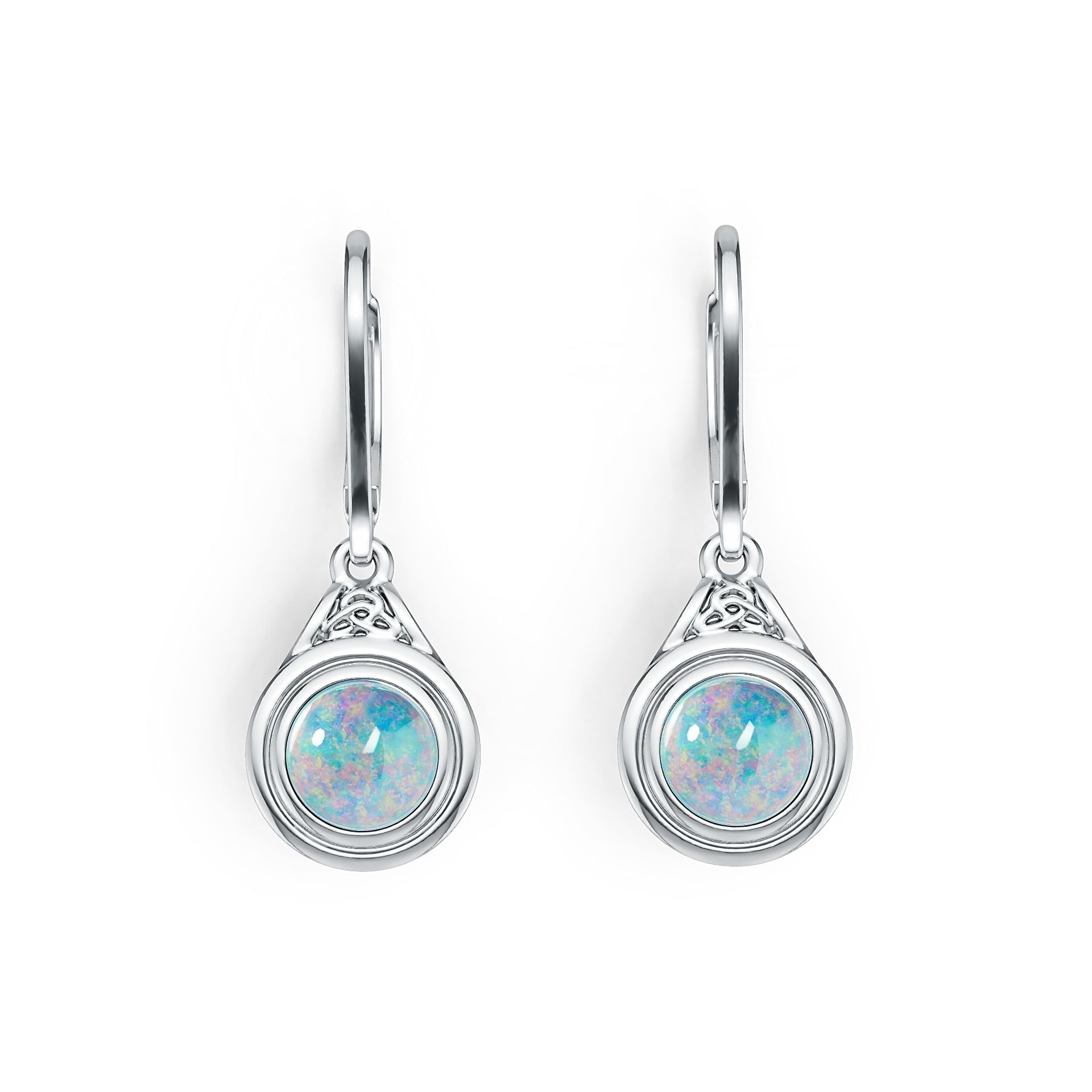 Platinum Semi Mount Earrings Setting Round RD 6x6mm Cabochon DHJ