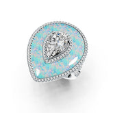 Platinum Semi Mount Ring Setting Pear PE Cabochon 25X20mm PE 12X8mm Diamond Accent DHJ