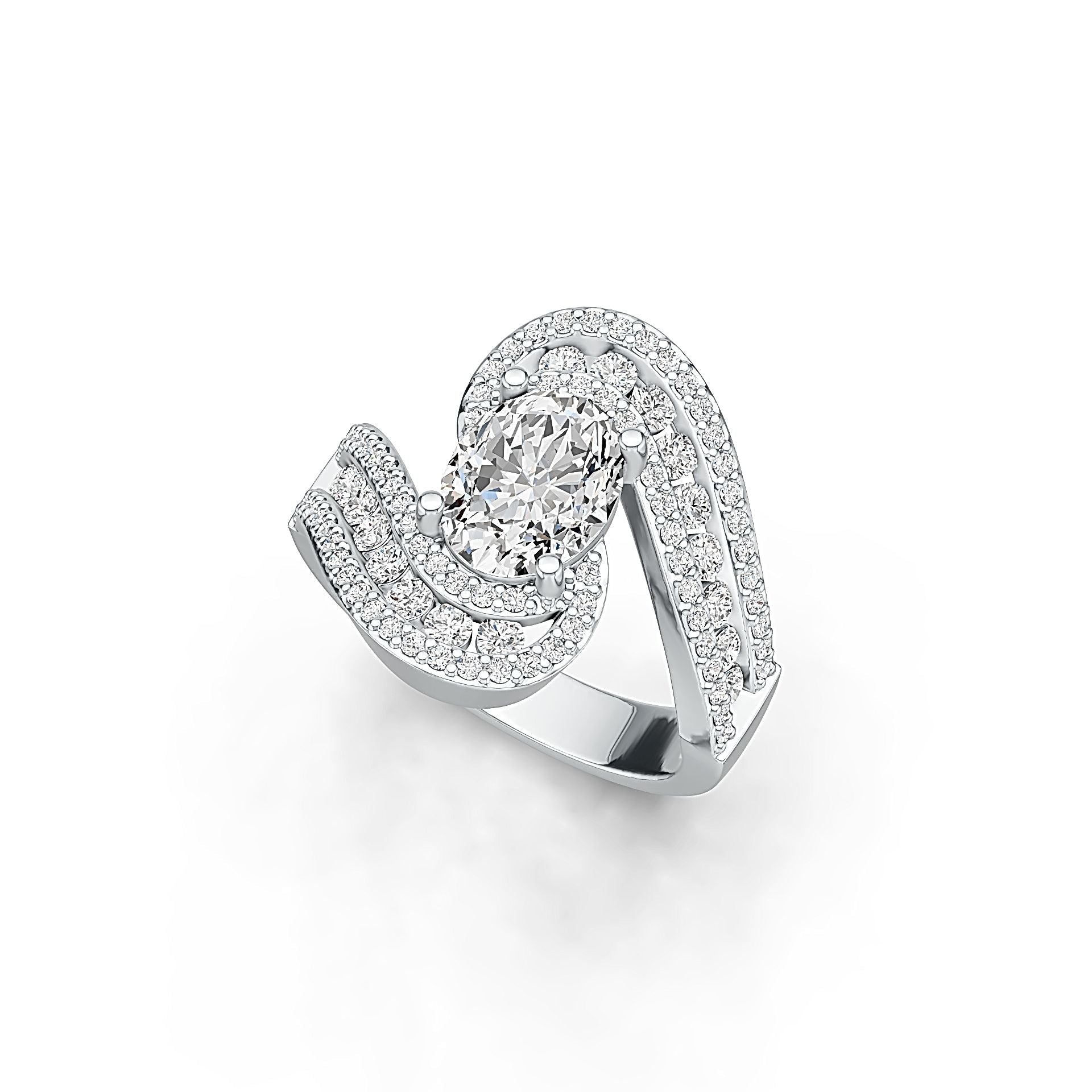 18K Gold Semi Mount Ring Setting Oval OV 9X7mm Bypass Ring with Diamond Accent DHJ