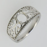 Vintage Repro Platinum Semi Mount Ring Setting Oval OV 8x6mm Accent Diamond Accent Syzjewelry
