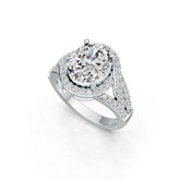 18K Gold Semi Mount Ring Setting Oval OV 9X11mm Split Shank Halo Diamond Accent DHJ