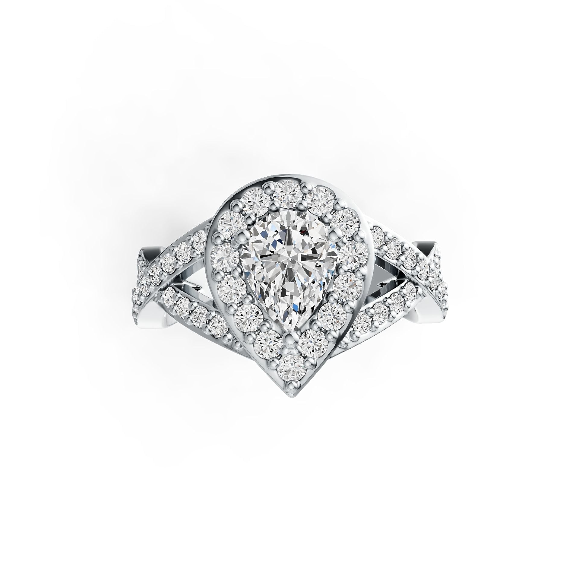 Sterling Silver Semi Mount Ring Setting Pear PE 8X6mm Halo with White Topaz DHJ