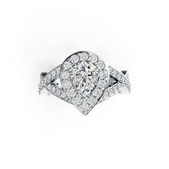 Sterling Silver Semi Mount Ring Setting Pear PE 8X6mm Halo with White Topaz DHJ