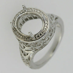 18K Gold Semi Mount Ring Setting Oval OV 11x9mm Art Deco Style Syzjewelry