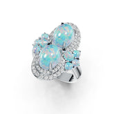 Platinum Semi Mount Ring Setting Oval OV 9X7mm PE 5X4mm RD 3X3mm Cabochon Diamond Accent DHJ