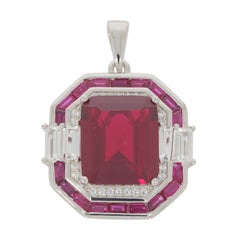 Platinum Semi Mount Pendant Setting Emerald OCT 13x11mm 5x2.5mm Diamond Accent Syzjewelry