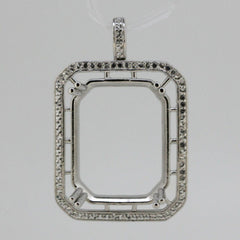 Platinum Semi Mount Pendant Setting OCT 25x20mm Halo w/ Diamond Accent Syzjewelry