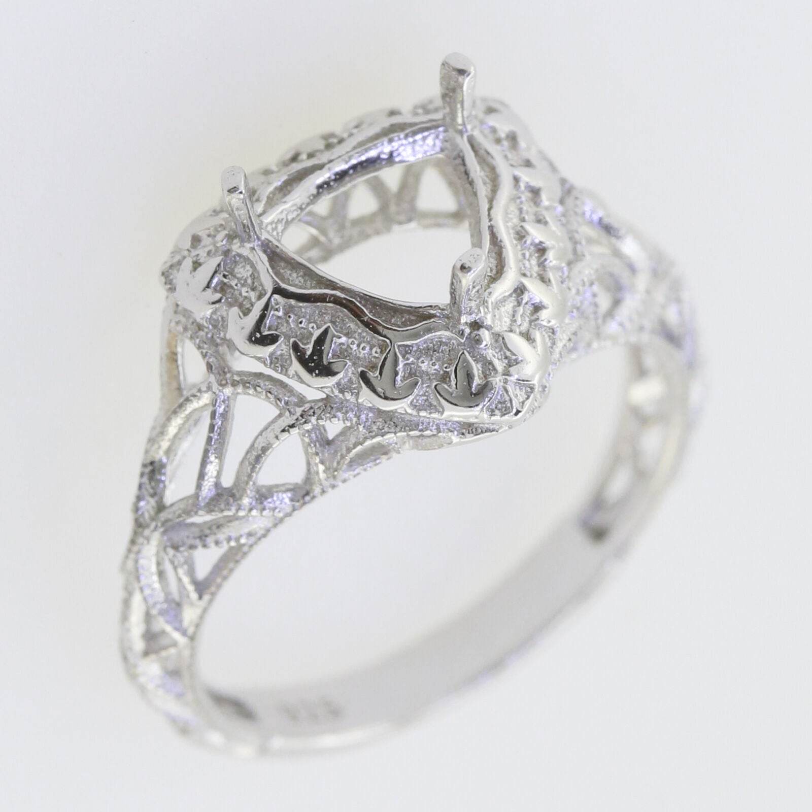 Platinum Semi Mount Ring Setting Trillion Tri 7x7mm Art Deco Style Diamond Accent Syzjewelry