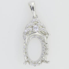 10K Gold Semi Mount Pendant Setting Oval OV 16X12mm PJ Moissanite Accent Syzjewelry