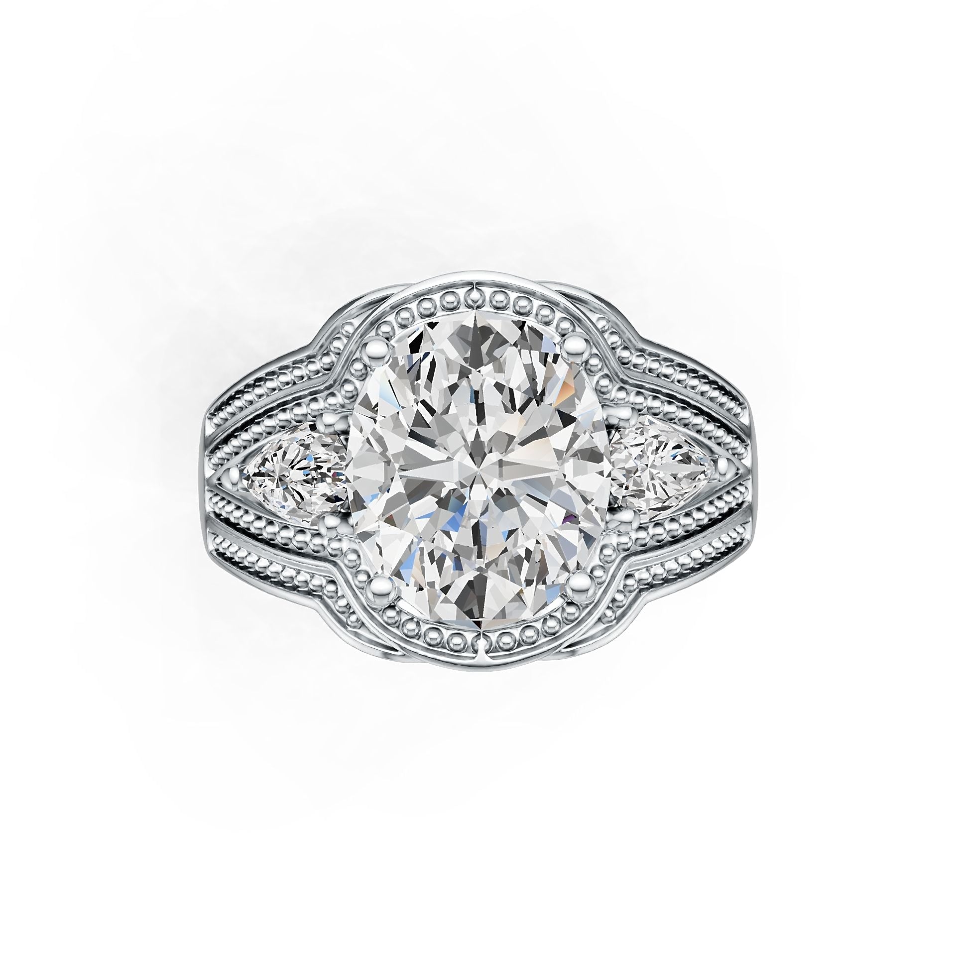 Sterling Silver Semi Mount Ring Setting Oval OV 12X10mm PE 6X4mm DHJ