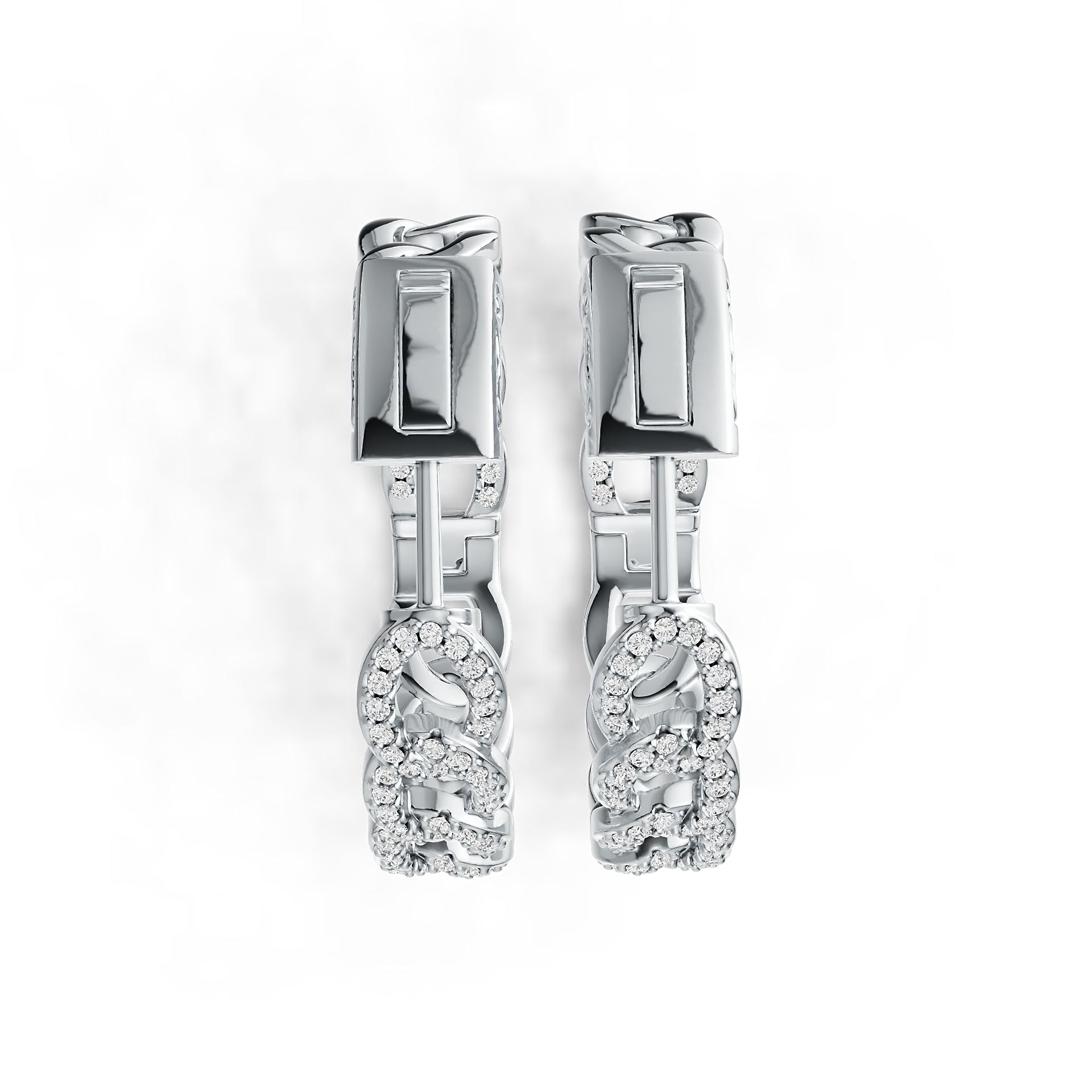 Sterling Silver Hoop Earrings Chain Link Theme with White Topaz or Moissanite DHJ