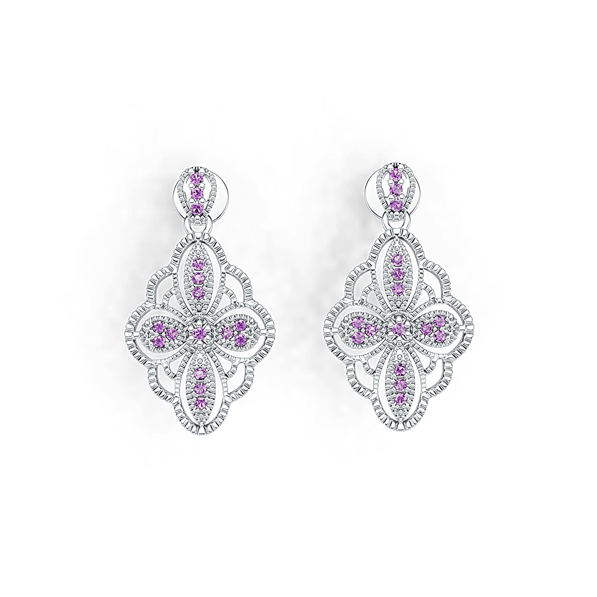 Platinum Earrings Dangle Filigree Design with or Moissanite Diamond Accent DHJ