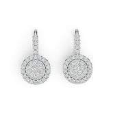 Sterling Silver Earrings Round Cluster Earring Leverback with White Topaz or Moissanite DHJ