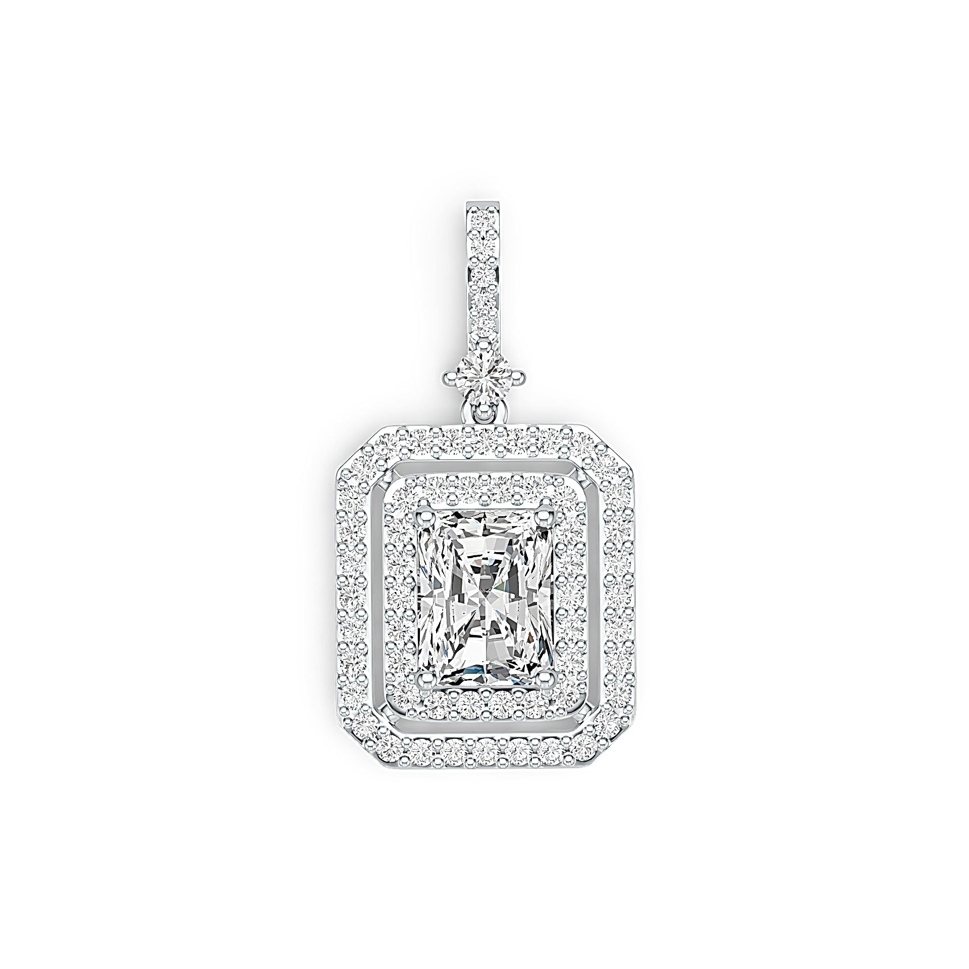 Sterling Silver Semi Mount Pendant Setting Emerald OCT 9x7mm Double Halo Syzjewelry