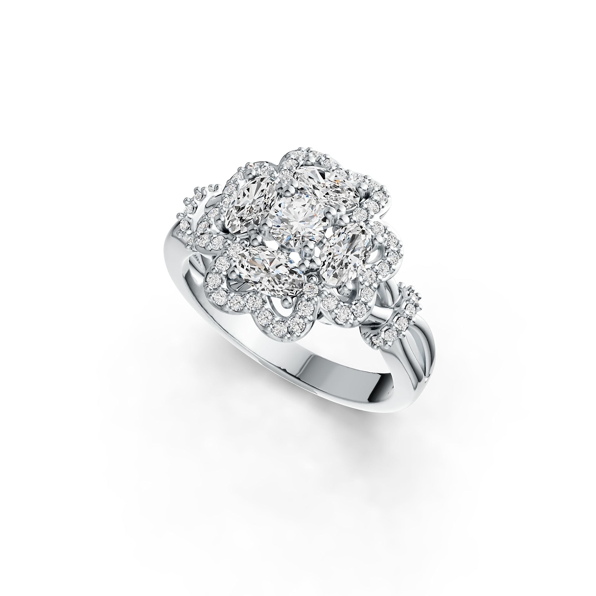14K Gold Semi Mount Ring Setting Oval OV 5x3mm RD 4x4mm Diamond Accent DHJ