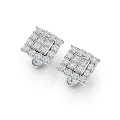 14K Gold Semi Mount Earrings Setting Princess SQ 3X3mm Diamond Accent DHJ