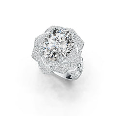 Platinum Semi Mount Ring Setting Oval OV 16X12mm Flower Theme Diamond Accent DHJ