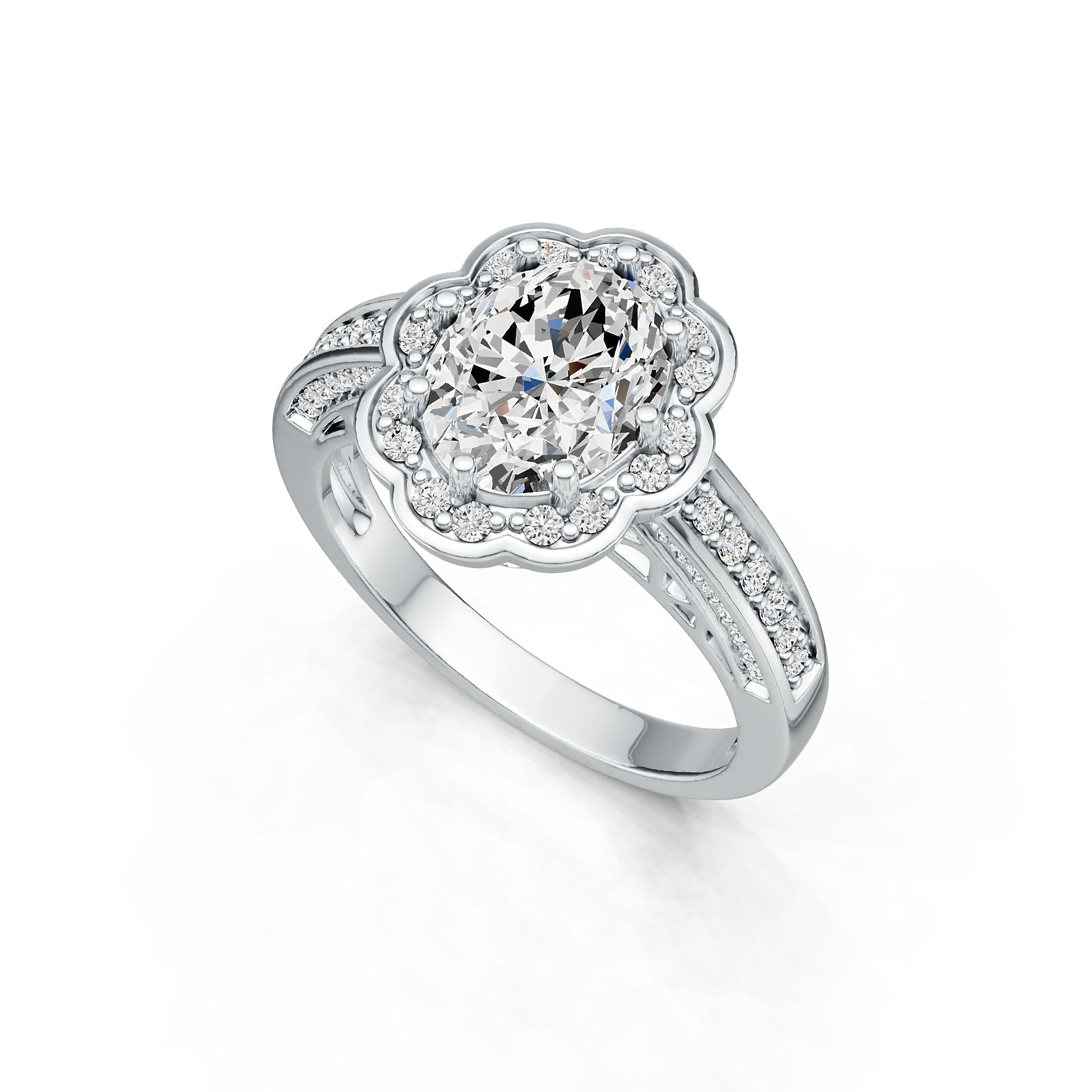 Platinum Semi Mount Ring Setting Oval OV 10X8mm Flower Theme Diamond Accent DHJ