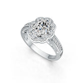 Platinum Semi Mount Ring Setting Oval OV 10X8mm Flower Theme Diamond Accent DHJ