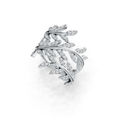 Platinum Ring with White Topaz or Moissanite Leaf-and-Vine Theme Bypass Diamond Accent DHJ