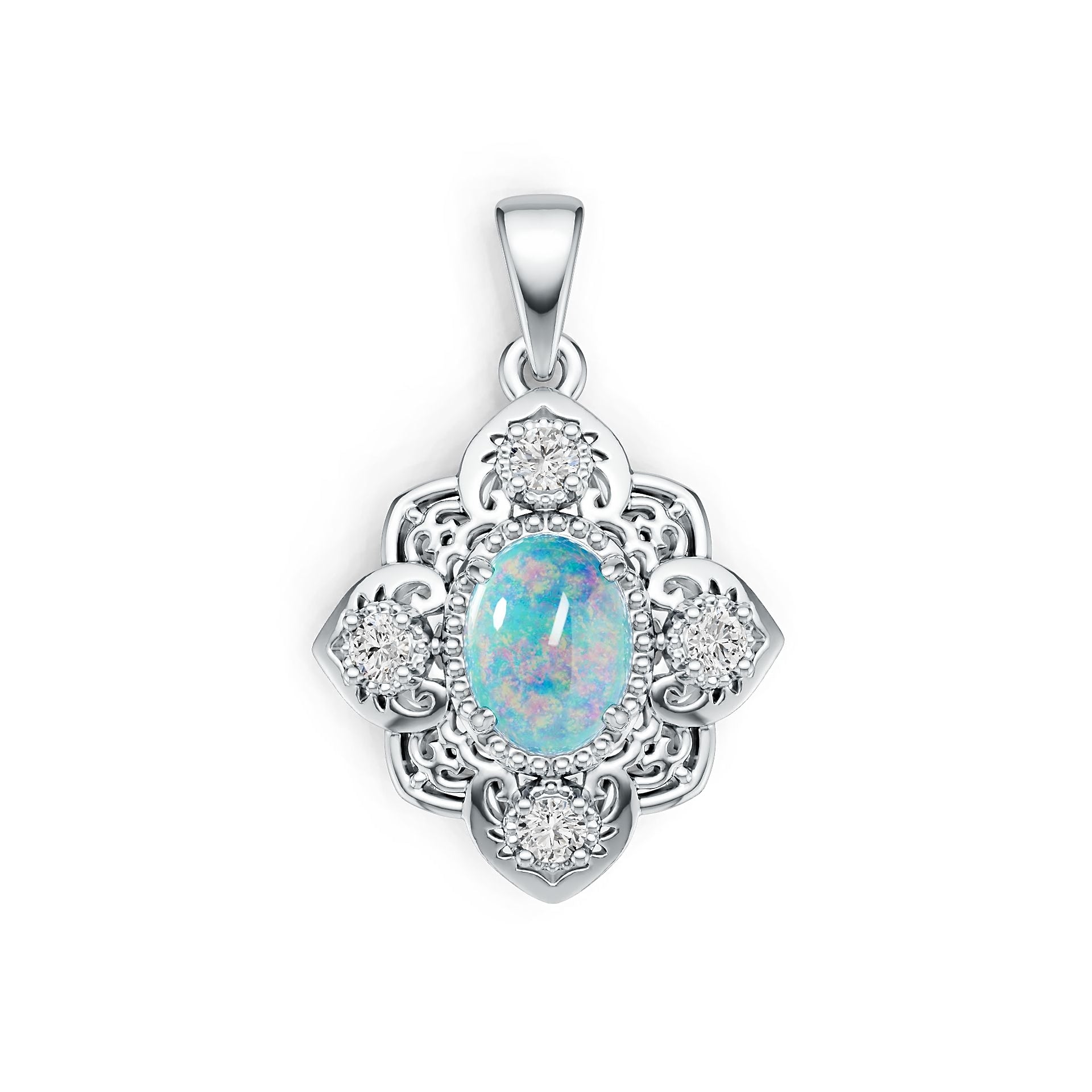 14K Gold Semi Mount Pendant Setting Oval OV 8X6mm Cabochon Filigree Diamond Accent DHJ