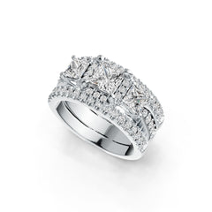 14K Gold Semi Mount Ring Setting Princess SQ 5X5mm SQ 4X4mm Diamond Accent DHJ