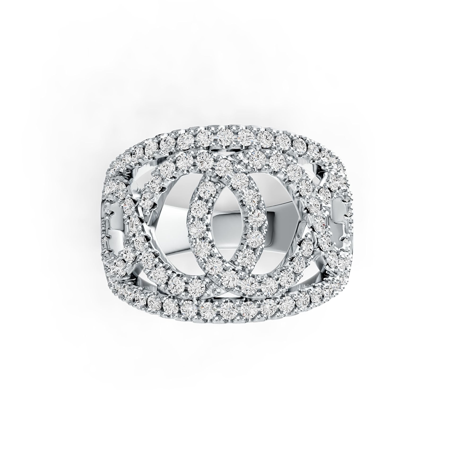 Sterling Silver Ring with White Topaz or Moissanite Interlocking Loop Theme DHJ