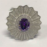 18K Gold Semi Mount Ring Setting Oval OV 10X8mm Starburst Cocktail Diamond Accent DHJ