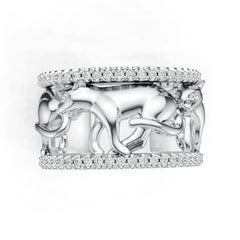 Sterling Silver Ring with White Topaz or Moissanite Walking Panther Theme DHJ