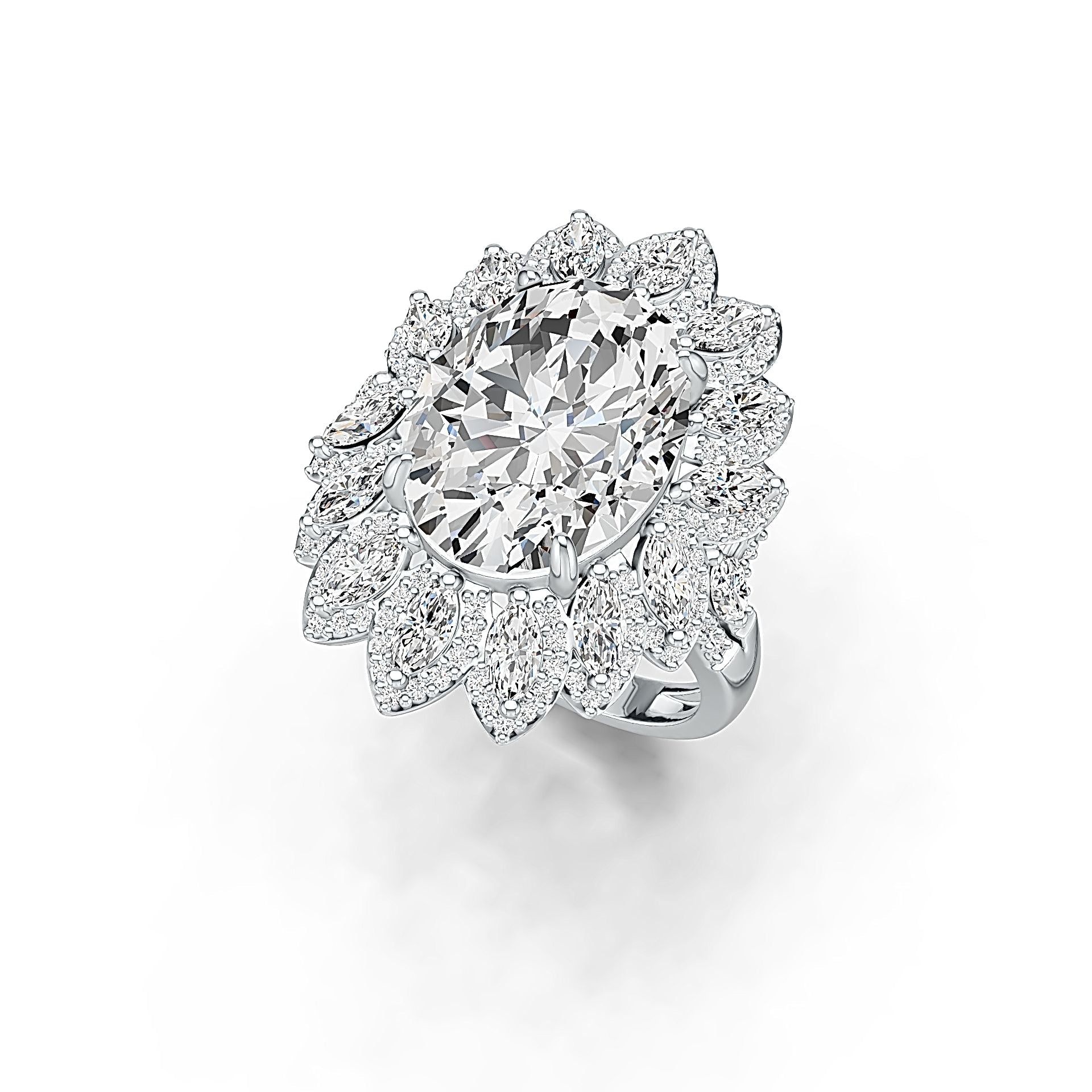 Platinum Semi Mount Ring Setting Oval OV 16X12mm Flower Theme Diamond Accent DHJ