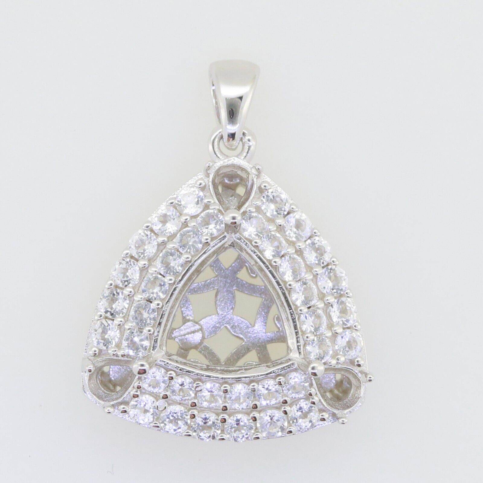 sterling Silver Semi Mount Pendant Setting Trillion Tri 10x10mm Halo Moissanite Accent Syzjewelry