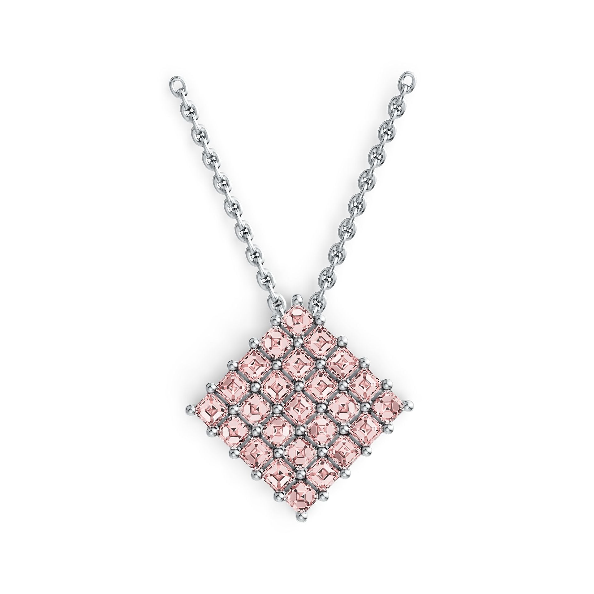 Sterling Silver Diamond-Shaped Cluster Pendant with White Topaz or Moissanite Syzjewelry