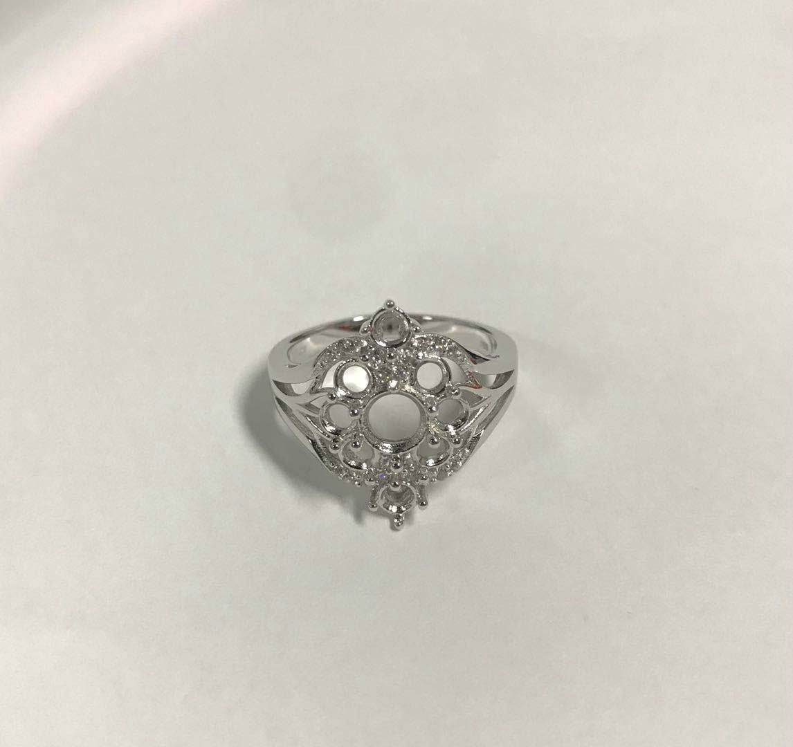 18K Gold Semi Mount Ring Setting Round RD 6x6mm RD 3.5mm Diamond Accent DHJ