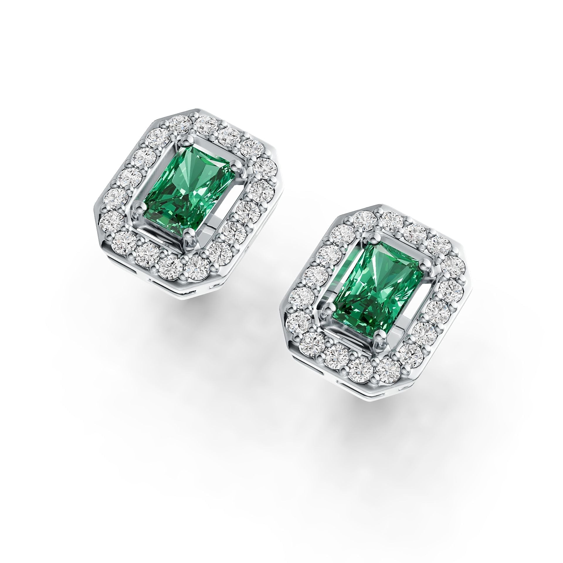 10K Gold Semi Mount Earrings Setting Emerald OCT 6X4mm Halo Moissanite Accent DHJ