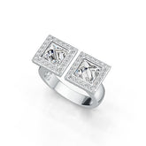 10K Gold Semi Mount Ring Setting Princess SQ 6x6mm Toi et Moi Moissanite Accent DHJ