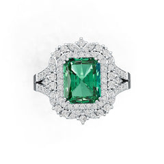 Sterling Silver Semi Mount Ring Setting Emerald OCT 10X8mm Double Halo DHJ