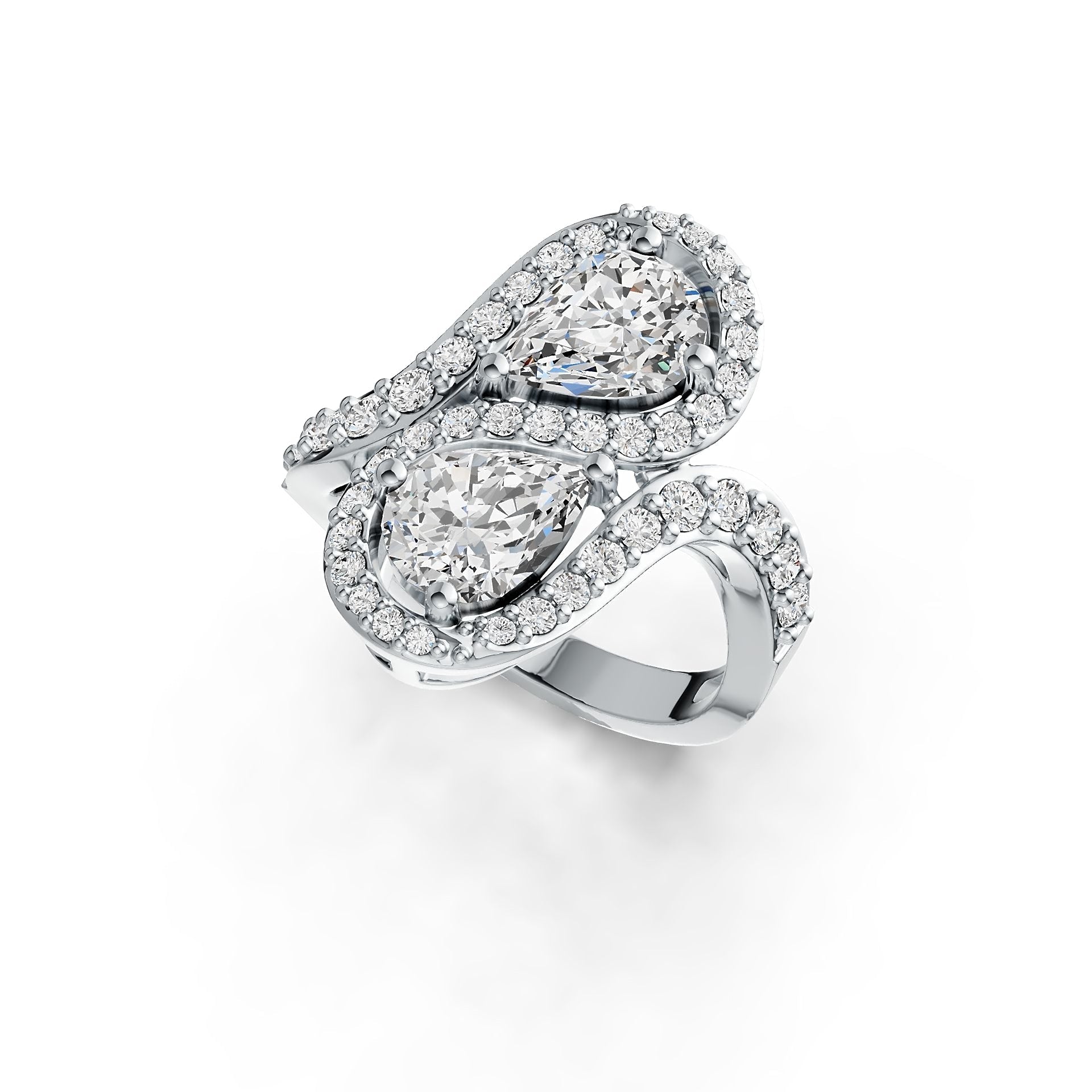 Platinum Semi Mount Ring Setting Pear PE 8X6mm Bypass Diamond Accent DHJ