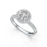 18K Gold Semi Mount Ring Setting Round RD 6.5x6.5mm Hidden Halo Engagement Ring for 1 Carat Diamond Diamond Accent DHJ