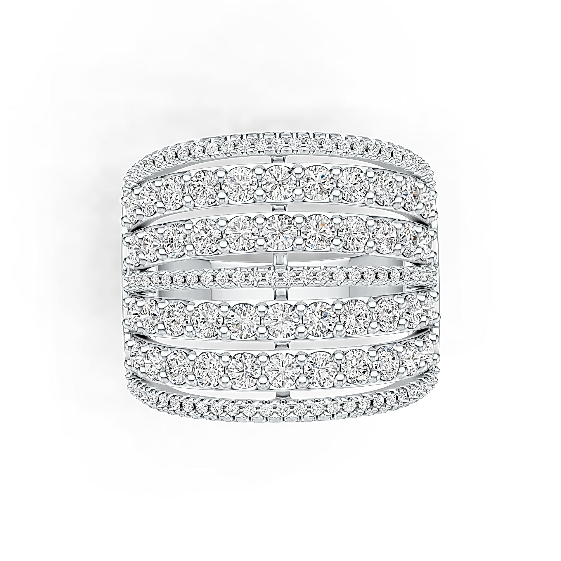 Sterling Silver Multi-Row Cocktail Ring with White Topaz or Moissanite DHJ