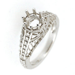 Platinum Semi Mount Ring Setting Round RD5x5mm Art Deco Style Syzjewelry
