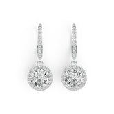 18K Gold Semi Mount Earrings Setting Round RD 8x8mm Halo Drop Earrings Diamond Accent DHJ