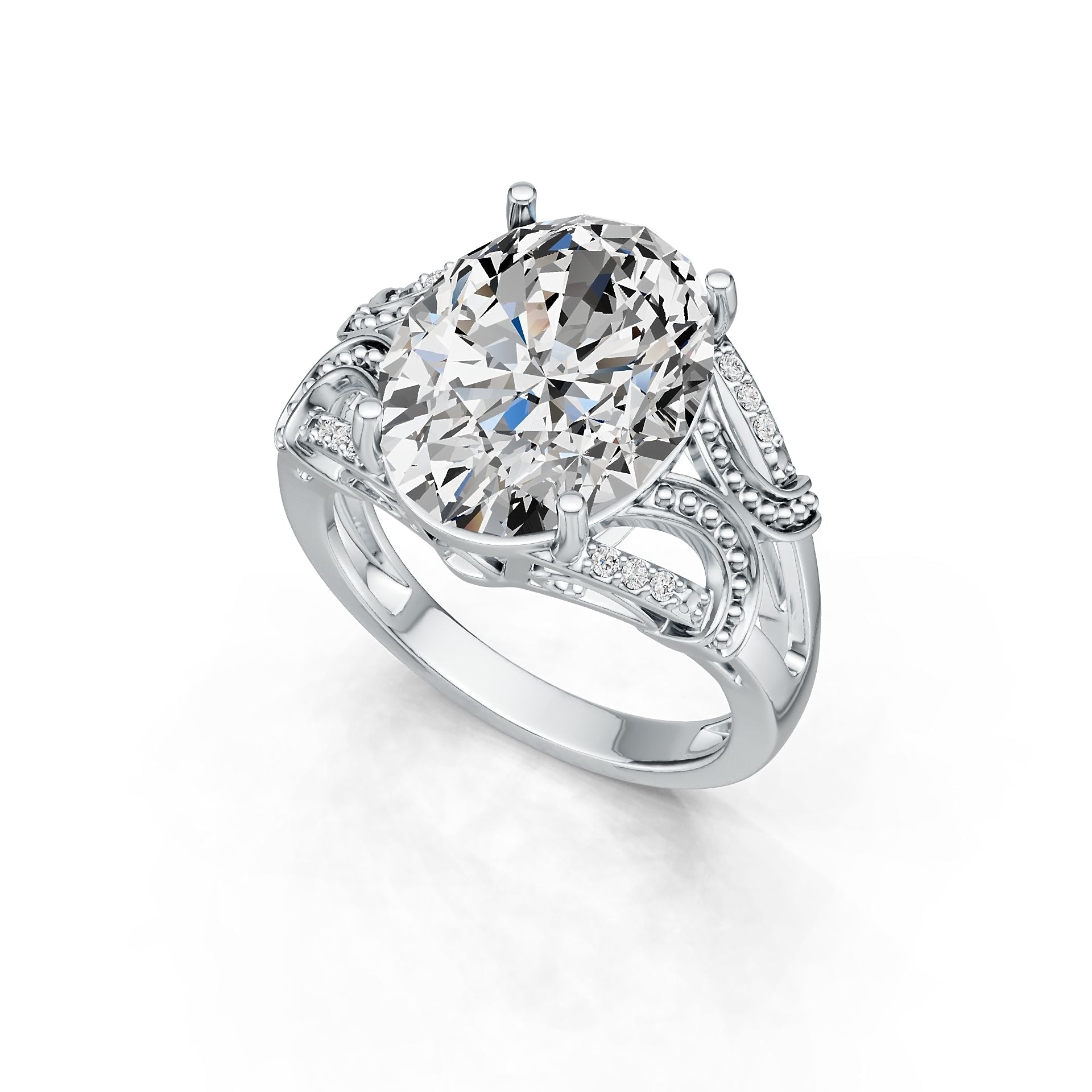 18K Gold Semi Mount Ring Setting Oval OV 16X12mm Diamond Accent DHJ