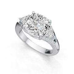 18K Gold Semi Mount Ring Setting Cushion CU 9X9mm TRI 4X4mm Diamond Accent DHJ
