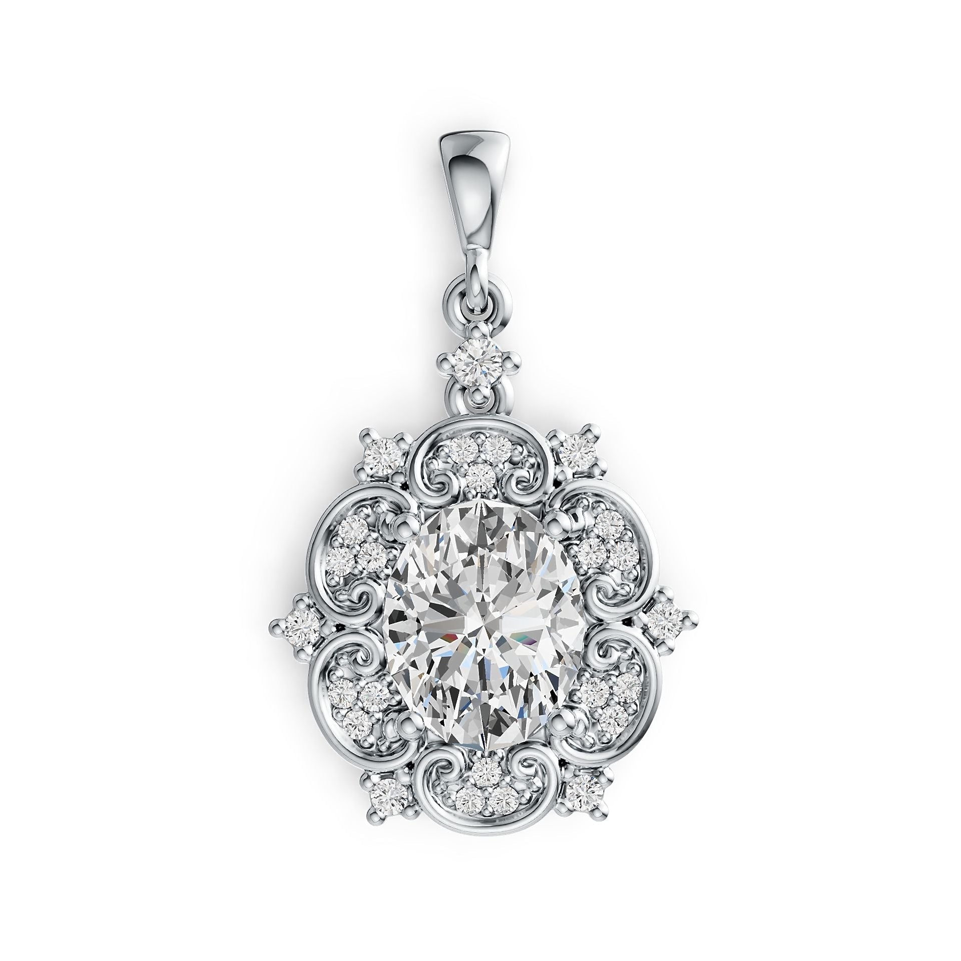 Platinum Semi Mount Pendant Setting Oval OV 10X8mm Vintage-Inspired Diamond Accent DHJ